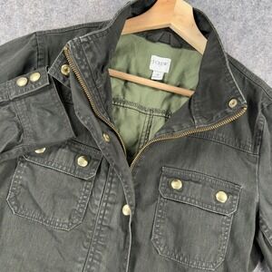 J Crew Jacket Womens Small Resin Coated Field Utility Zip Snap Mossy Brown